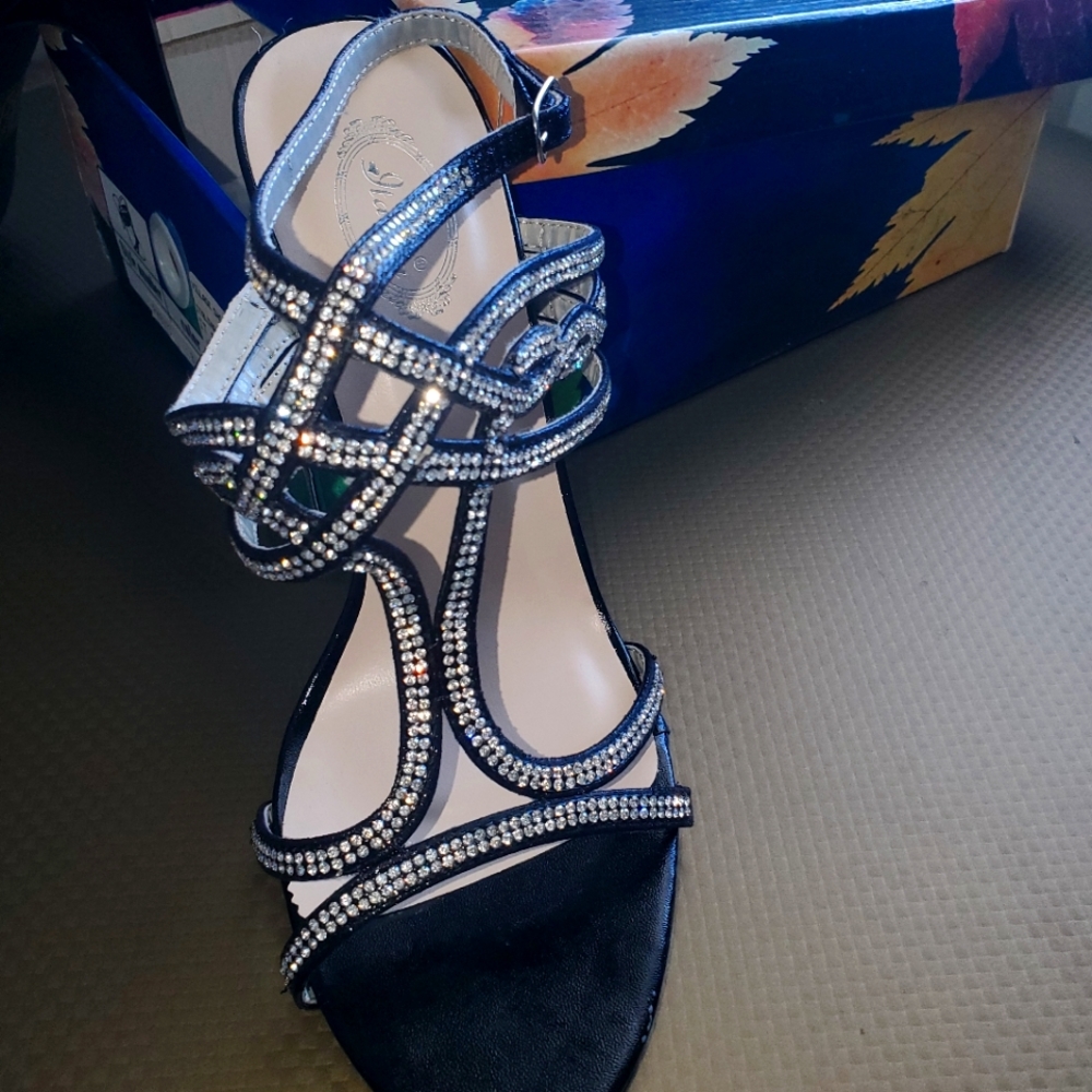 Rhinestone dress sandals with heel